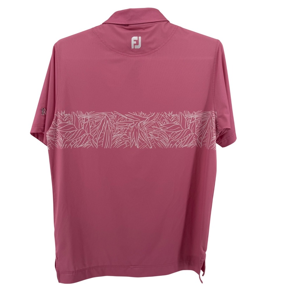 FootJoy Mens ProDry Golf Polo Shirt Pink Floral Stripe Performance Size Medium - Picture 3 of 6